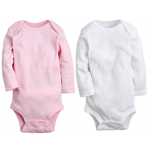 Nuby Set X2 Body Lisos Manga Larga. Blanco y Rosa