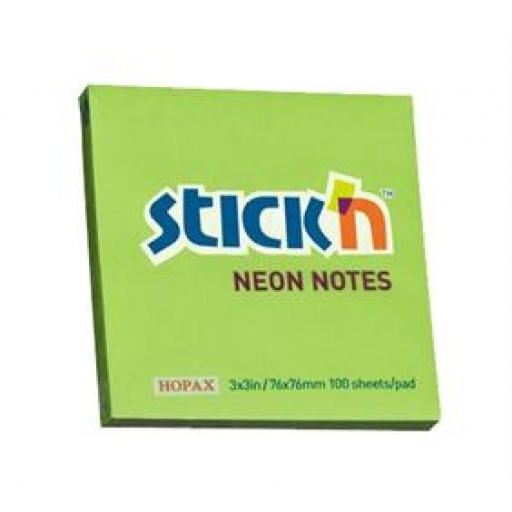 BLOCK NOTAS ADHESIVAS STICK`N 76X76MM FLUO VERDE