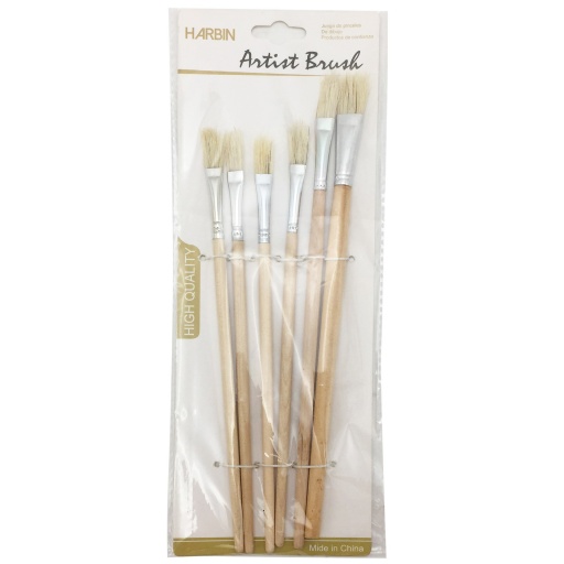 PINCEL SET DE 6 UNIDADES MADERA CERDA NATURAL X 6 22CM