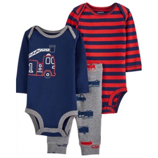 SET CARTERS PANTALON Y 2 BODIES BOMBEROS 12M