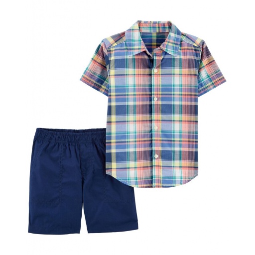 SET CON SHORT Y CAMISA A CUADROS ALGODON CARTERS 12M