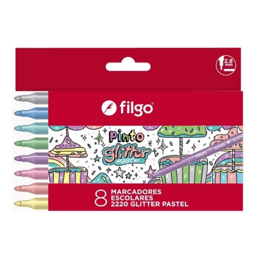 MARCADOR FILGO PINTO GLITTER PASTEL 8 UNIDADES