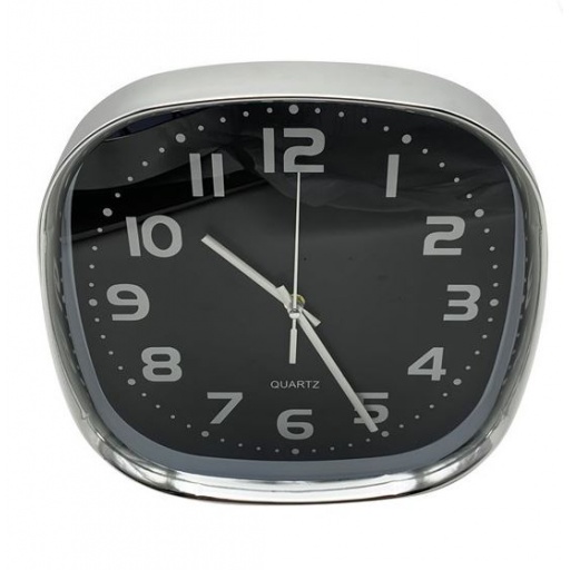 RELOJ PARED CUADRADO 30CM ARO PLATEADO