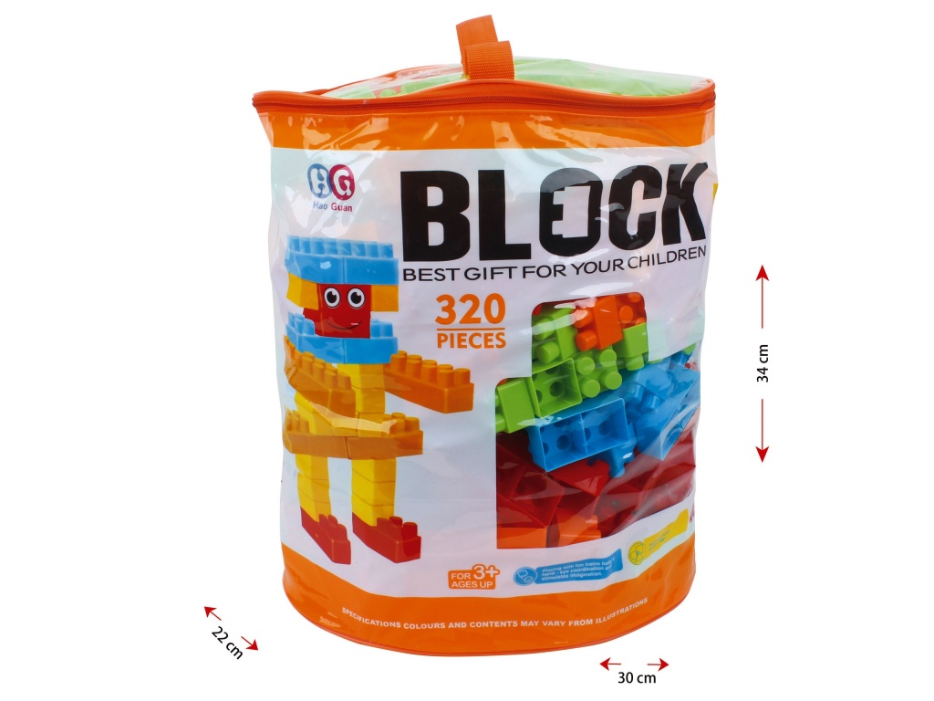 BLOCKS X 320 PIEZAS DE PLASTICO MEDIANAS BOLSA DE PVC