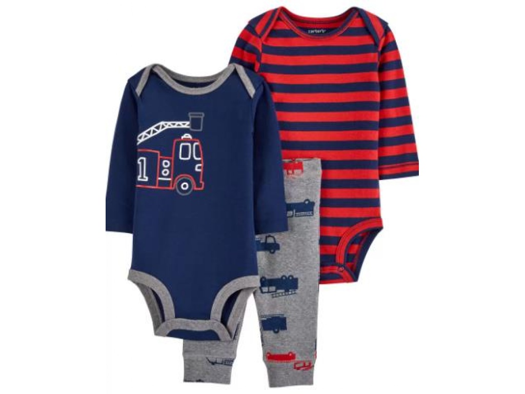 SET CARTERS PANTALON Y 2 BODIES BOMBEROS 12M