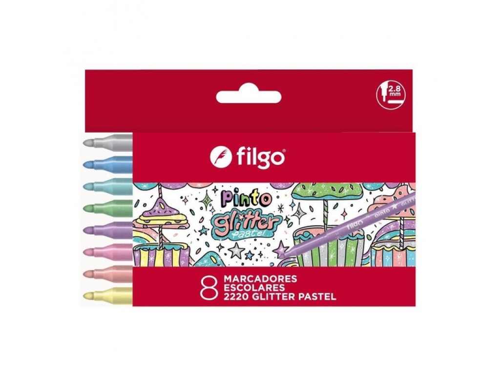 MARCADOR FILGO PINTO GLITTER PASTEL 8 UNIDADES