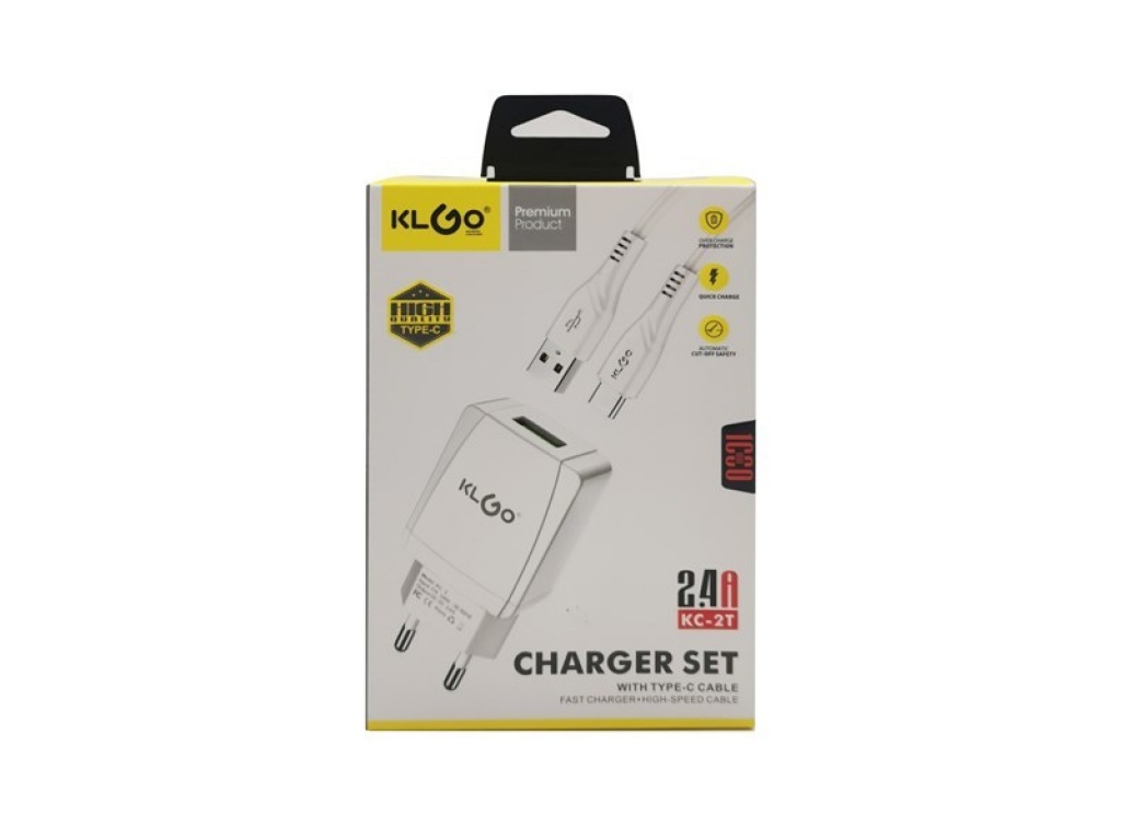 CARGADOR CON CABLE USB-C KLGO KC2T