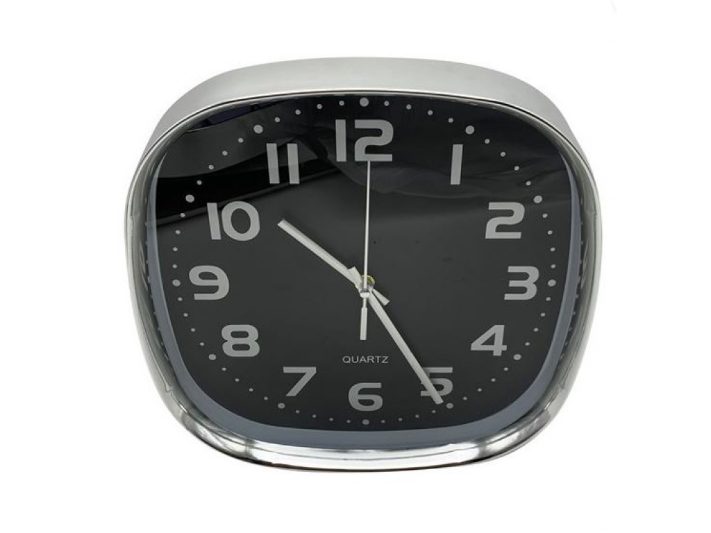 RELOJ PARED CUADRADO 30CM ARO PLATEADO